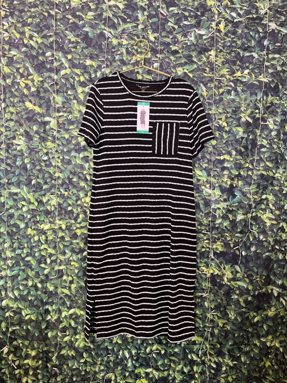 Marc New York Black & White Striped Short-Sleeve Midi Dress